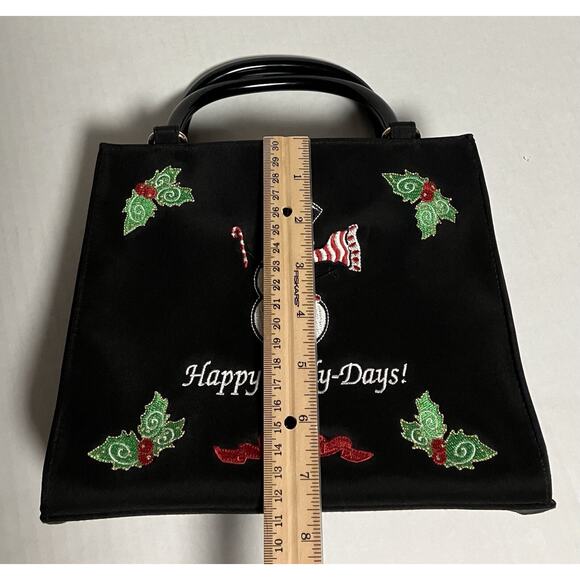 Womens Kim Rogers Christmas Purse Handbag Embroidered Nylon Double Handles - Picture 9 of 10
